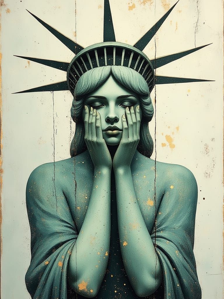 Statue of Liberty Crying: American Realist Oil Painting