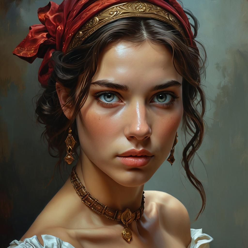 Enigmatic Portrait in Oil, Dark Academia Style