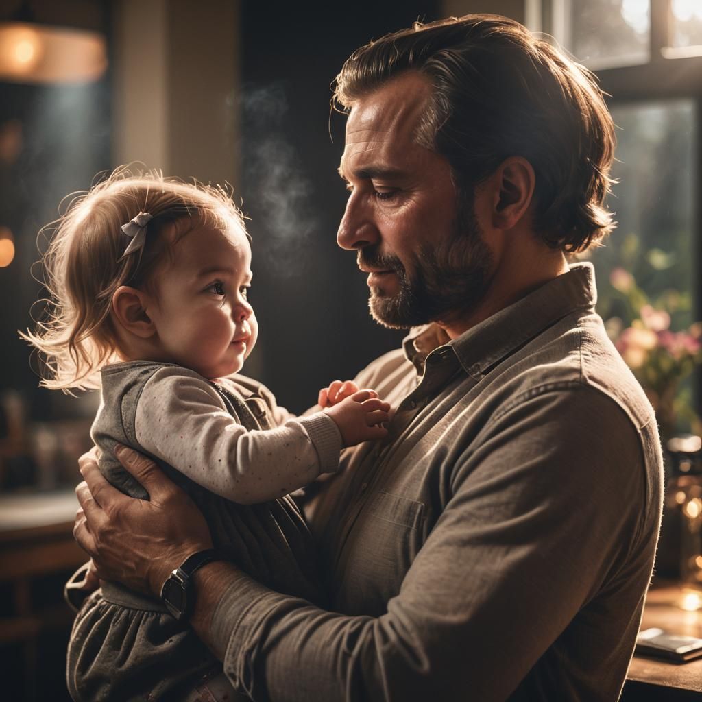 Loving Father and Daughter Embrace in Soft Light