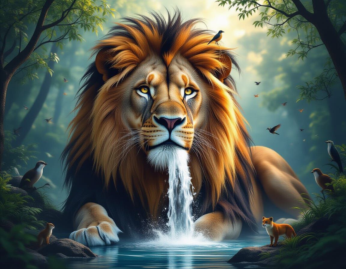 Lion Heart Forest Waterfall in Ultrarealistic 3D