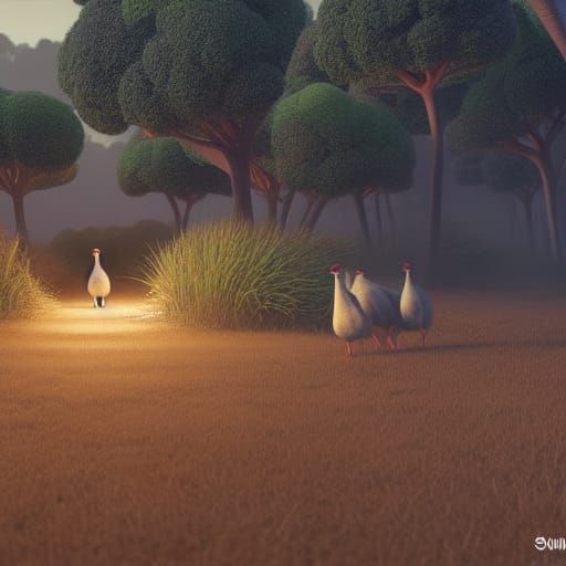 Guinea Fowl in Science Fiction Landscape