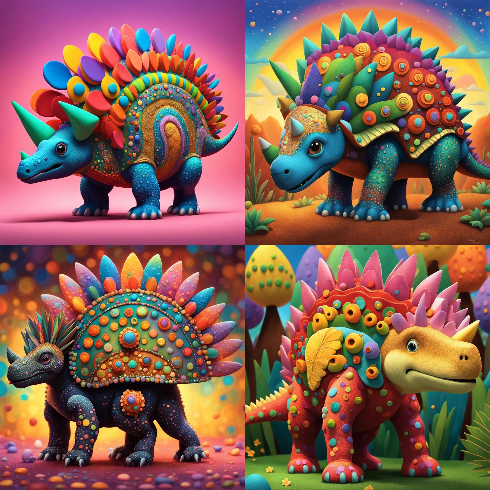 Folk Art Stegosaurus Inspired by Klimt
