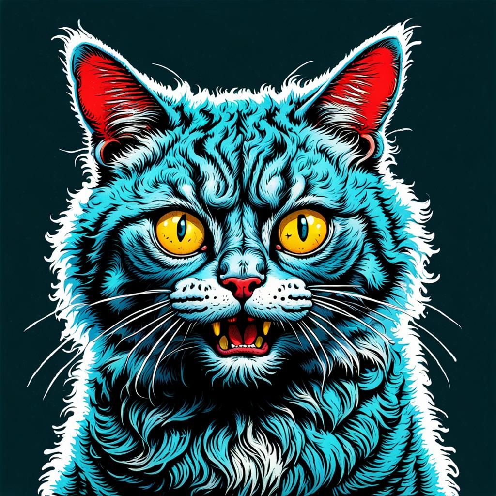 Grotesque Cat in R. Crumb Style