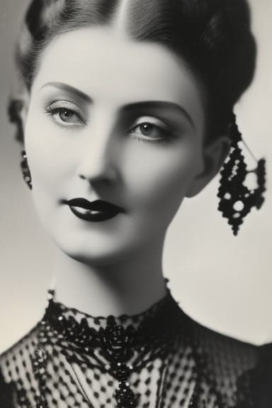 Elegant Gothic Lady: Vintage Black and White Portrait