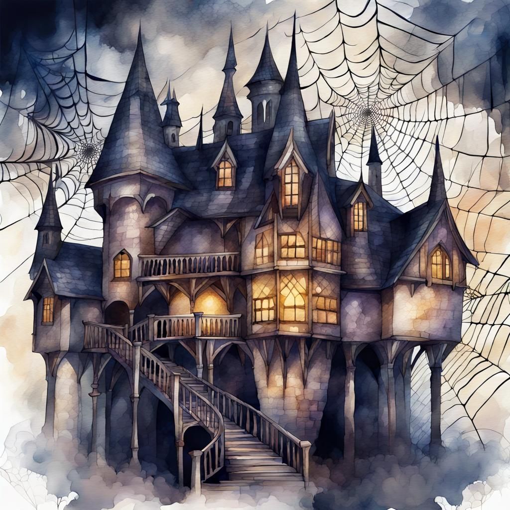 Scary Medieval Castle Attic in Digital Watercolor