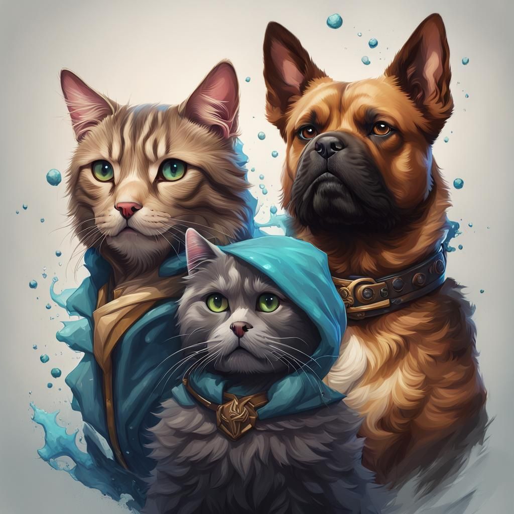 Detailed Portrait of Dog and Cat