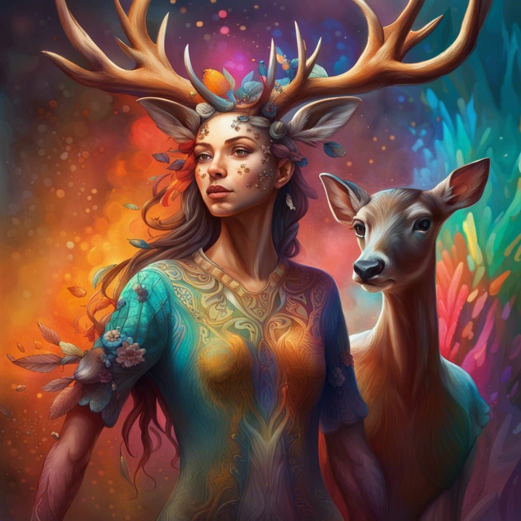 Detailed Fantasy Deer Woman Concept Art