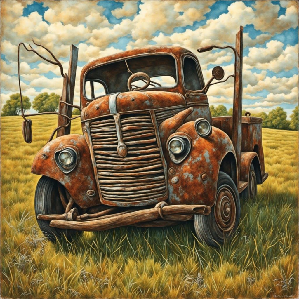 Overgrown Relic: An Expressionist Oil Painting