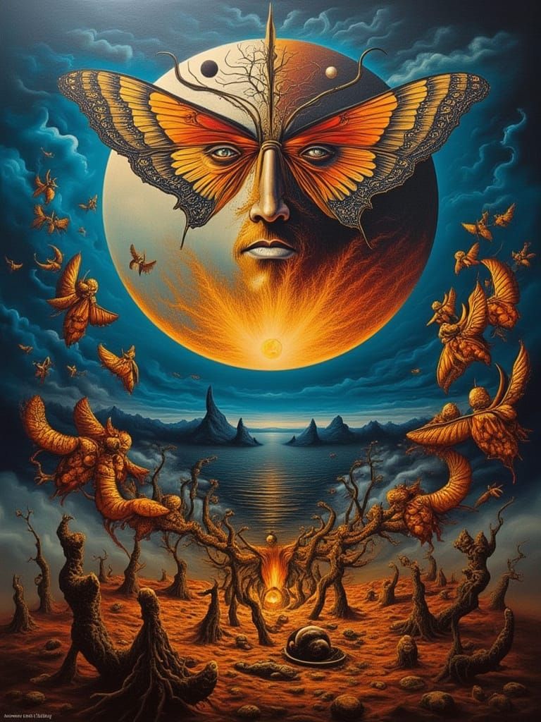 Surreal Xenomorph Butterfly-Man in Billowing Smoke