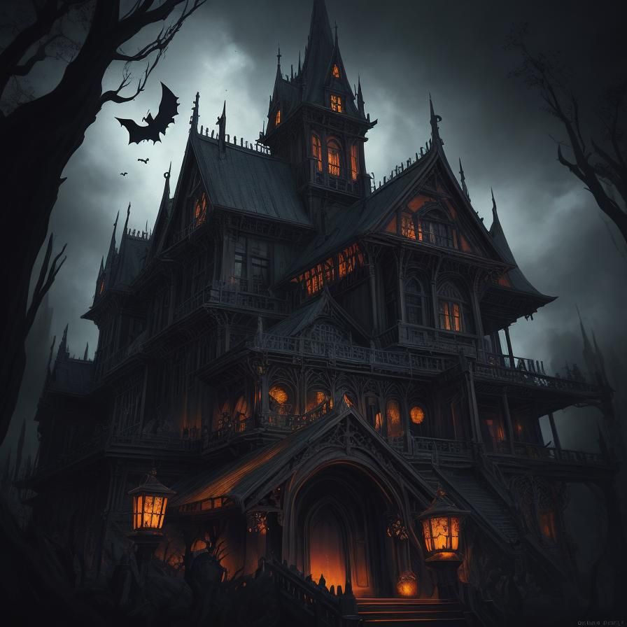 Gothic Halloween Mansion in Anime Style