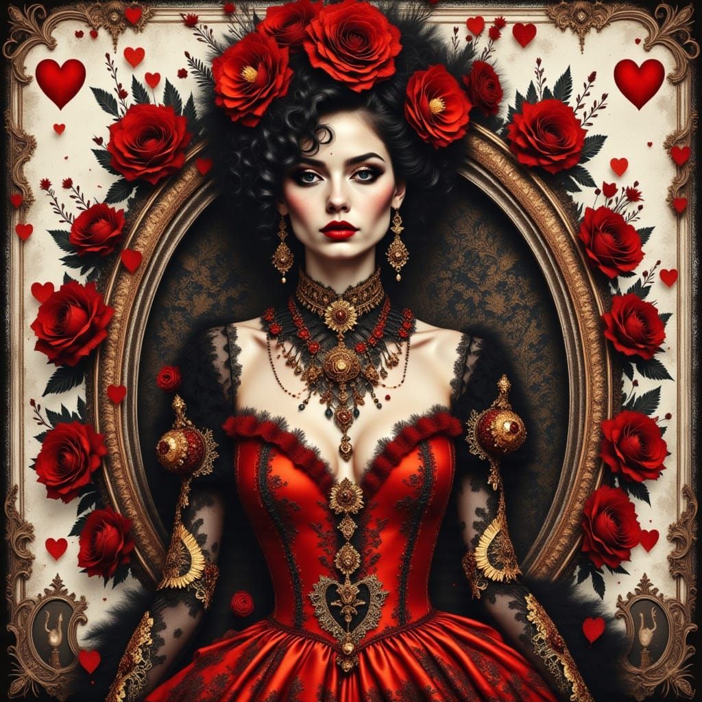 Gypsy Bride in Gouache Style With Red Roses