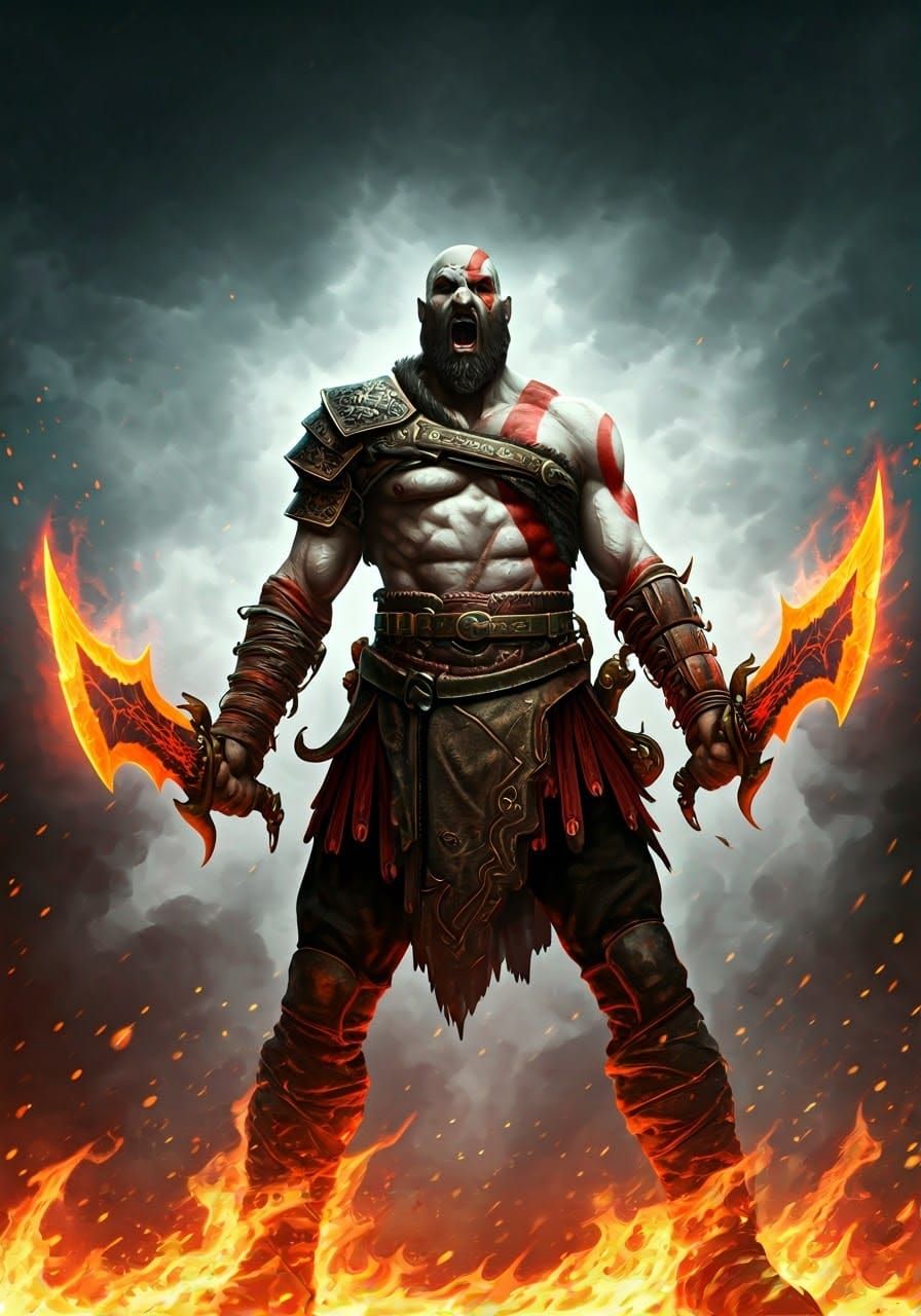 Kratos with Chaos Blades: Epic God of War Art