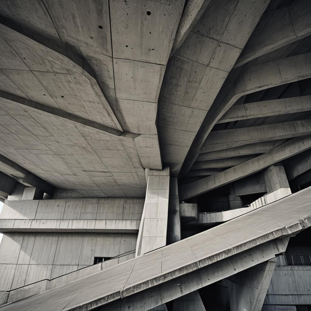 Brutalist Concrete Flyover Station in Harsh Sunlight