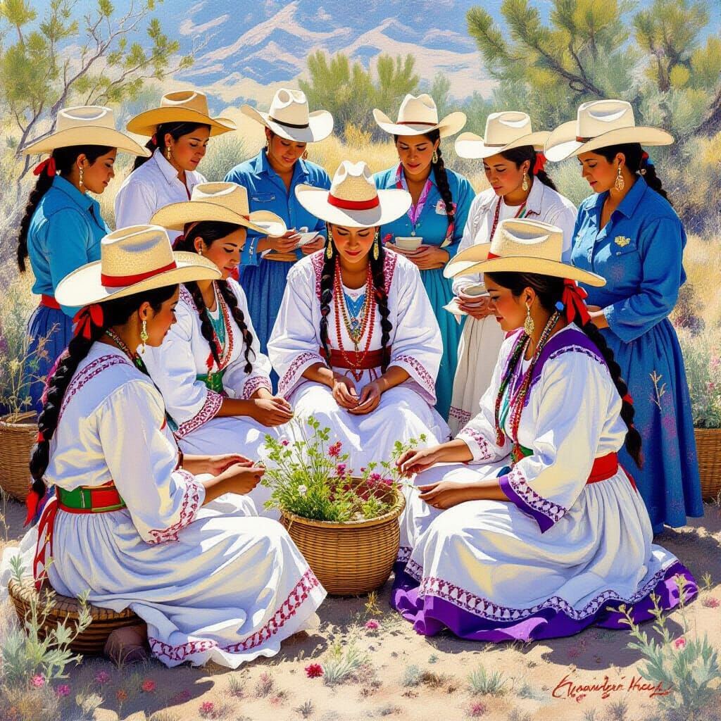 New Mexico Curanderas Making Medicine in Folk Art Style