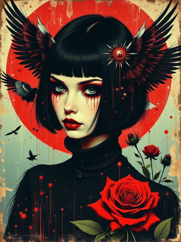 Gothic Grunge Woman in Surreal Abstract Style