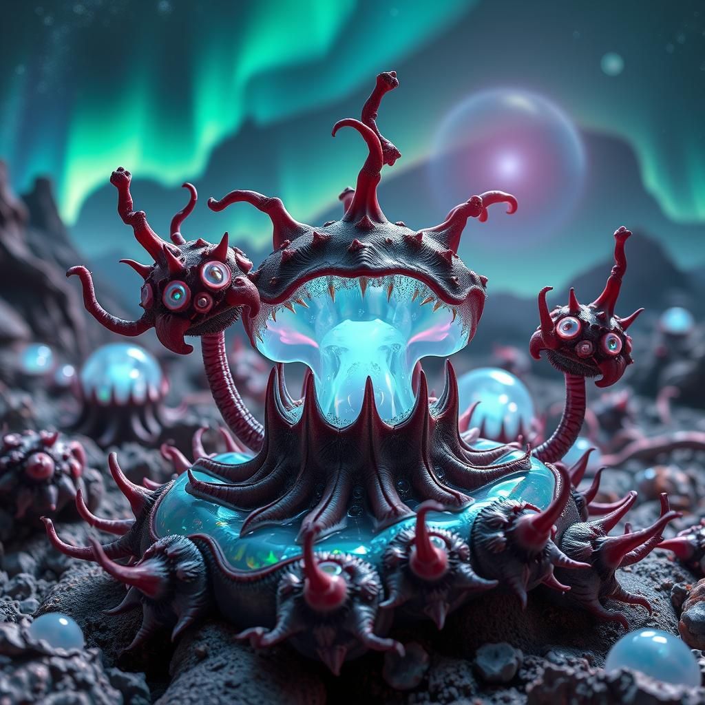 Hyperrealistic Alien Landscape with Bioluminescent Flora