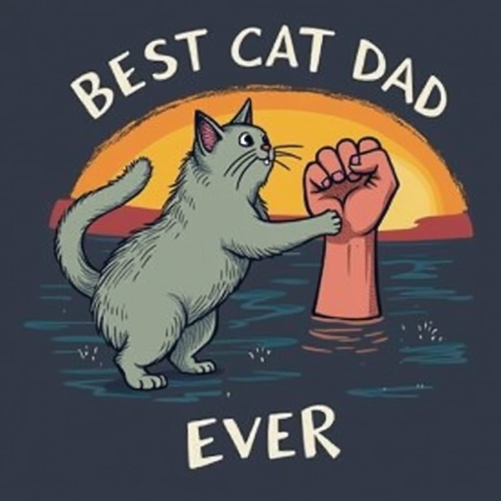 Cozy Cat Dad Illustration in Warm Vibrant Colors