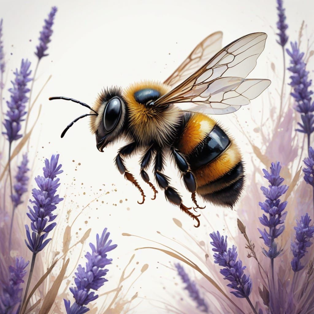 Whimsical Watercolor Bee in Lavender Bloom