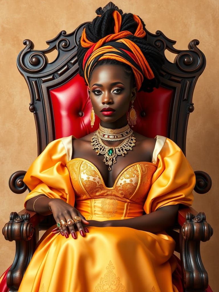 Regal African Woman on Ornate Throne