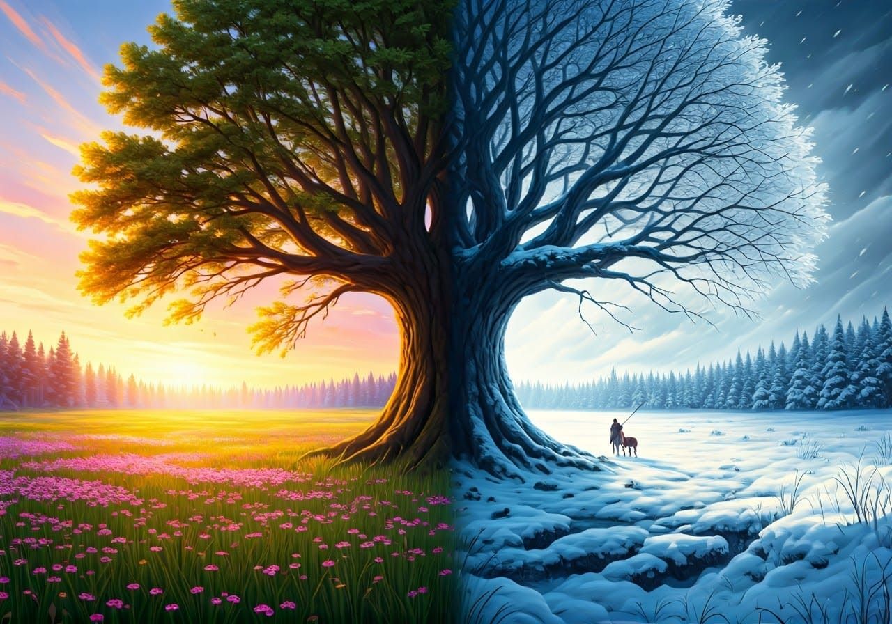 Contrasting Landscapes Meet at Ancient Tree