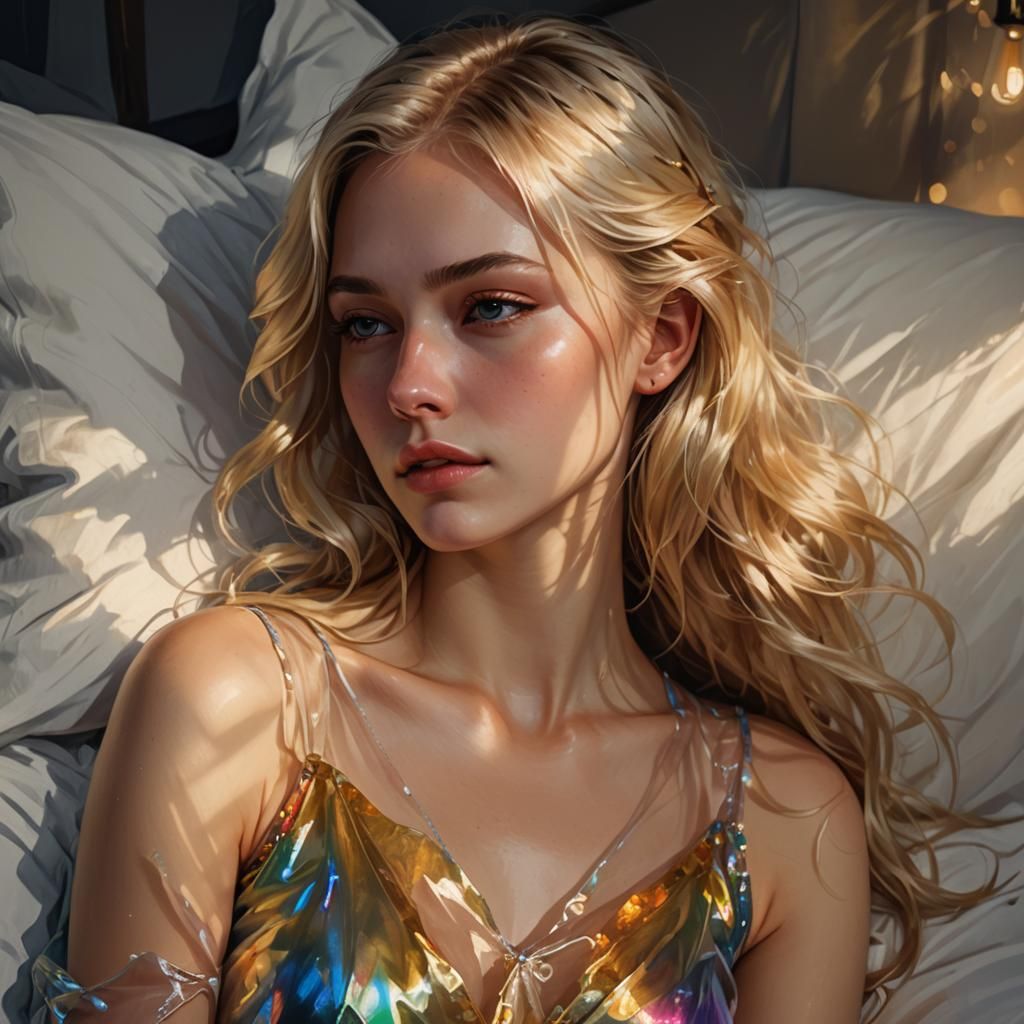 Golden Lit Portrait of a Girl in Art Nouveau Style