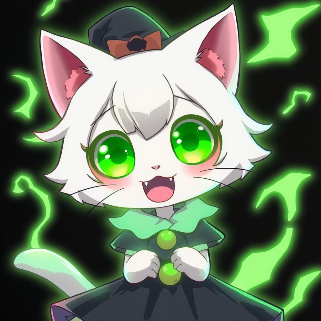 Anime Catgirl Witch with Glowing Eyes