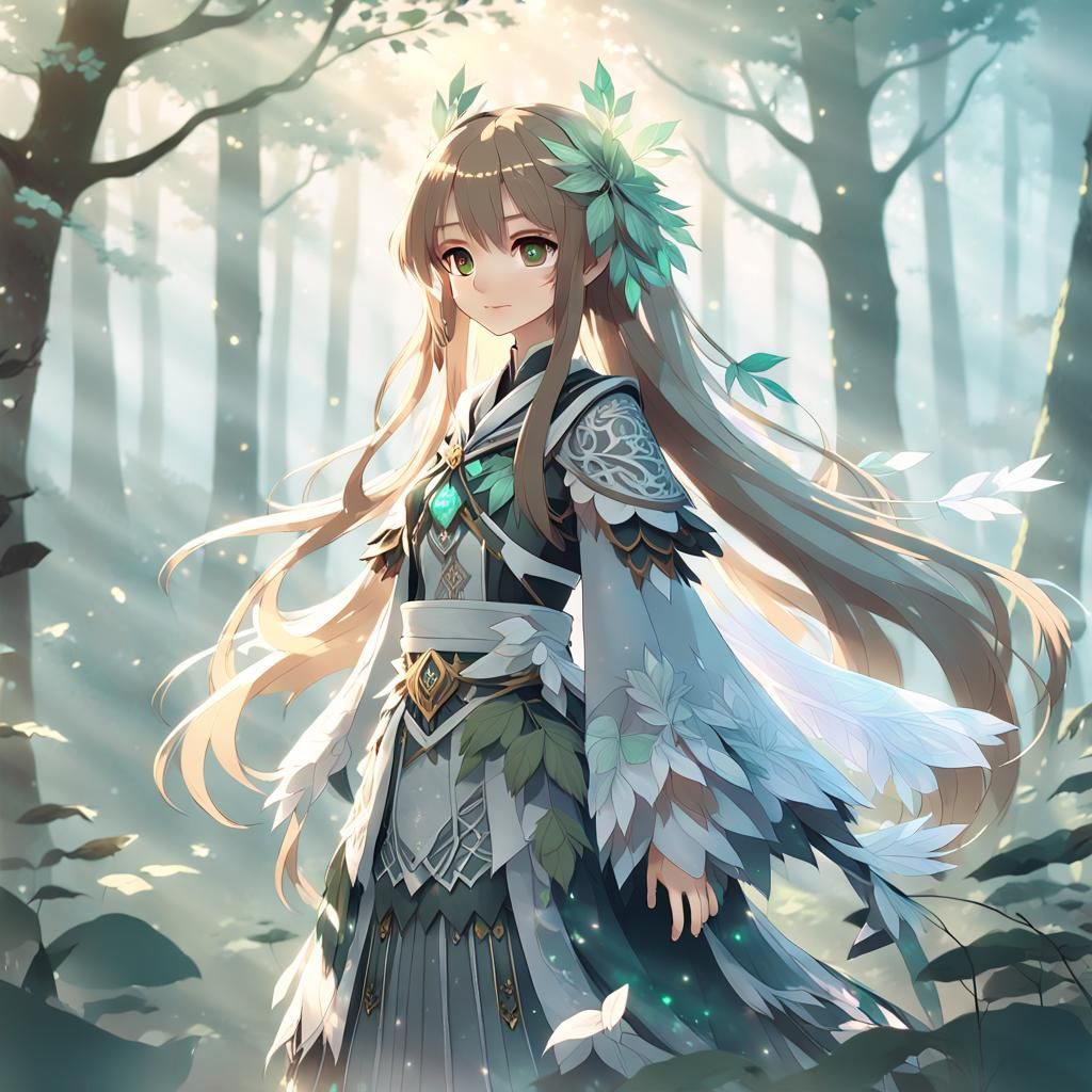 Anime Woman in Misty Forest: 3D Render