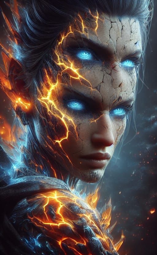 Goku in Flames with Fiery Haircut, Anime Style