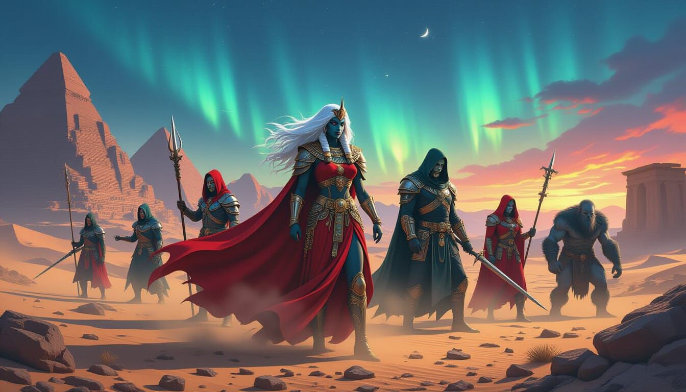 Fantasy Necromancer Warrior in Surreal Twilight Landscape