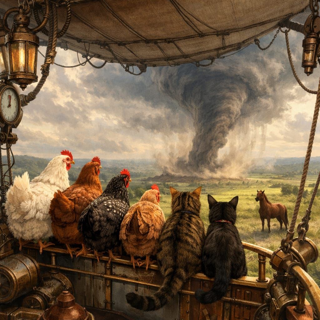 Steampunk Blimp Adventure with Chickens and Cats