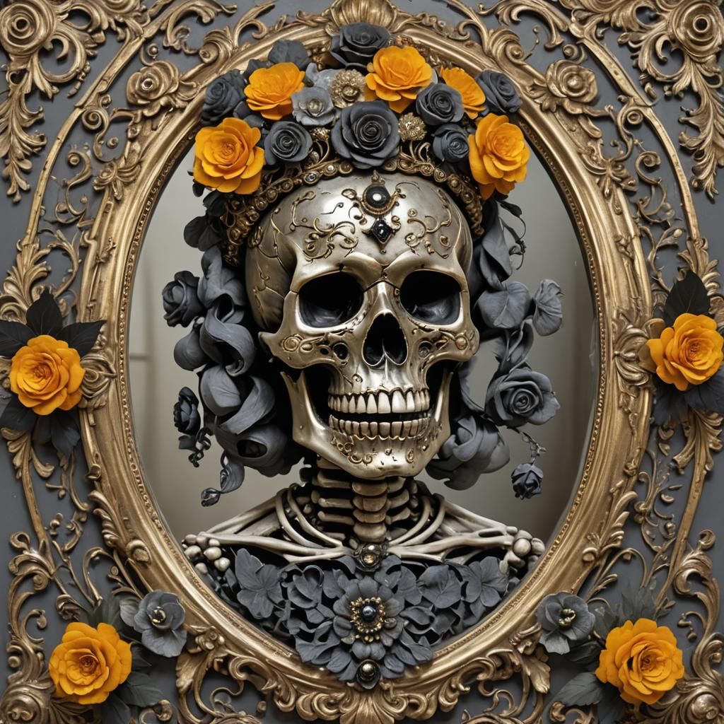Ornate Sugar Skull Skeleton with Floral Crown