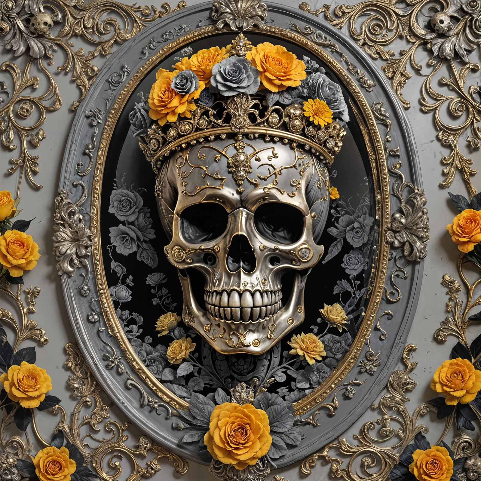Ornate Sugar Skull Skeleton with Roses