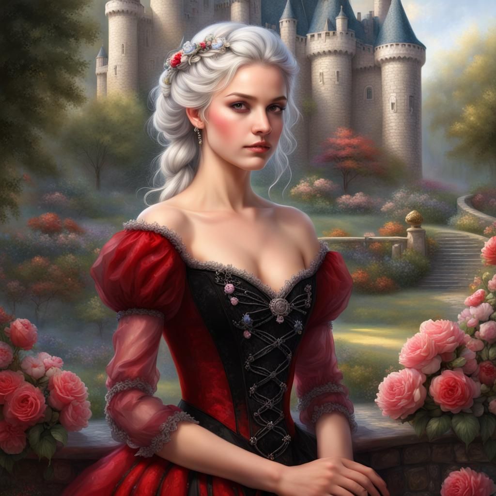 Silver-Haired Girl in Royal Gown, Fantasy Art