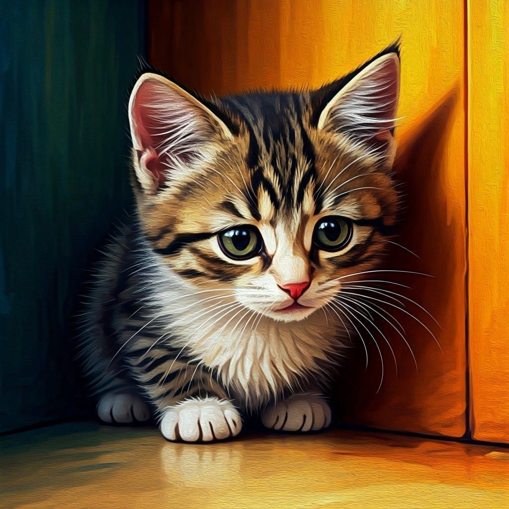 Timid Kitten in the Style of Expressive Art