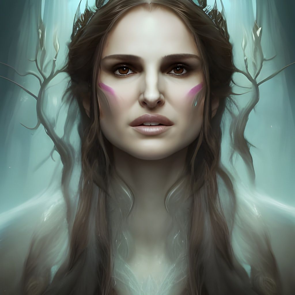 Natalie Portman as Elven Mage in Dark Fantasy Style