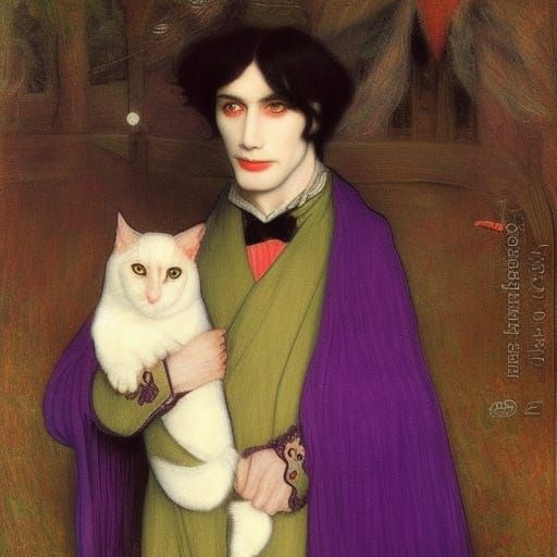Vampire Lord with Oriental Kitties: Dark Fantasy Art