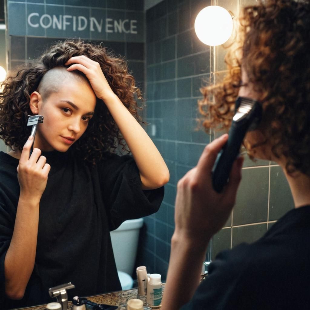 Confident Woman Shaves Head in Fine Art Photo