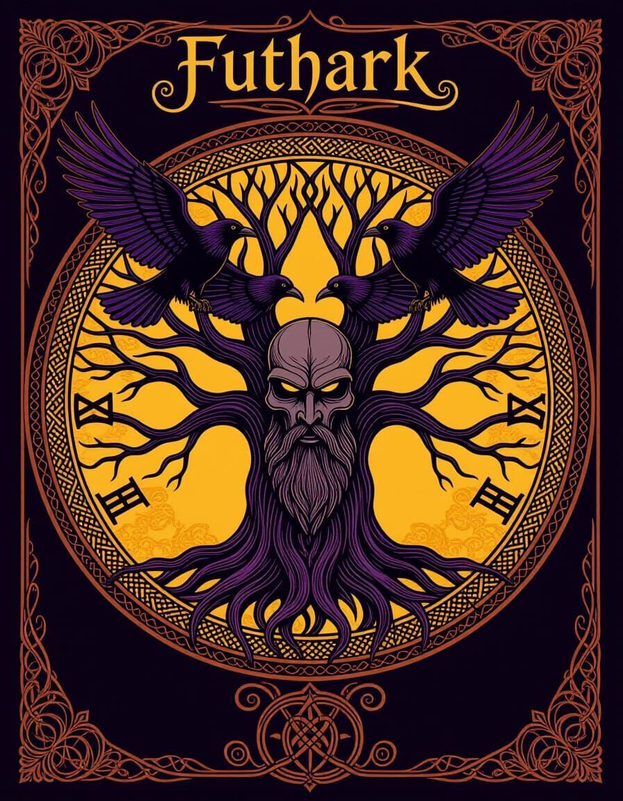 Yggdrasill and Runes in Norse Dark Fantasy Style