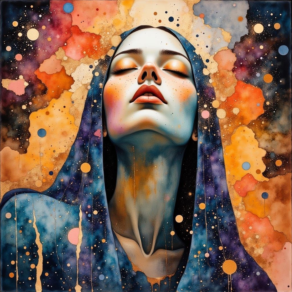 Majestic God Portrait with Flowing Robes and Prism Light