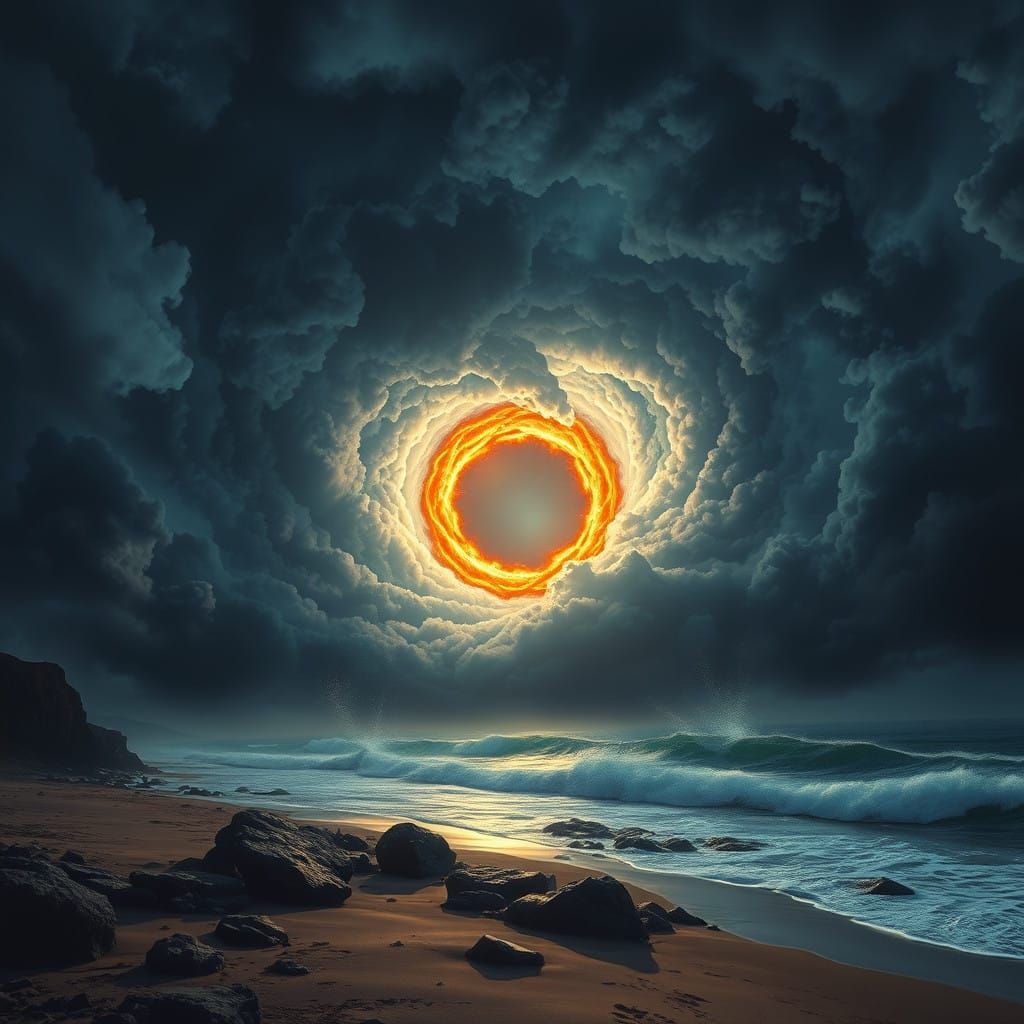 Celestial Portal Beckons on Windswept Beach