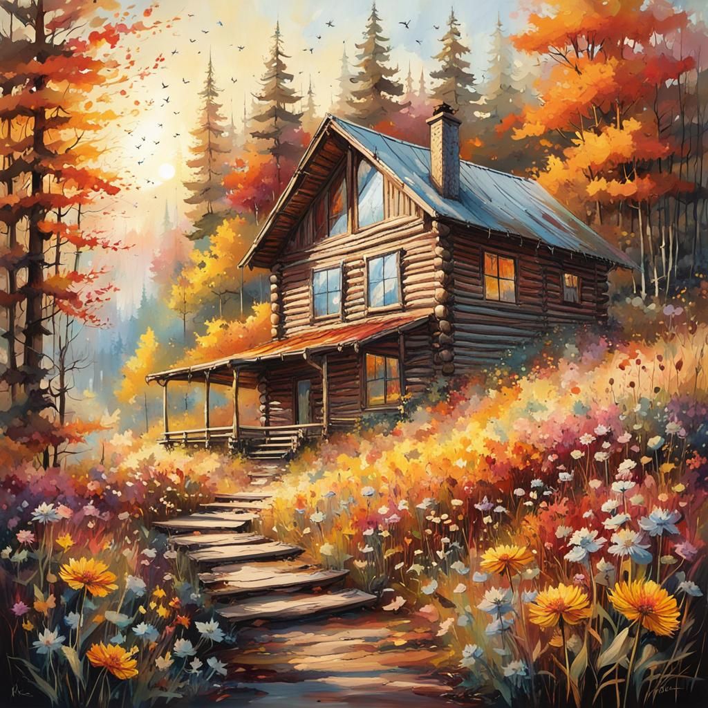 Cosy autumn forest cabin