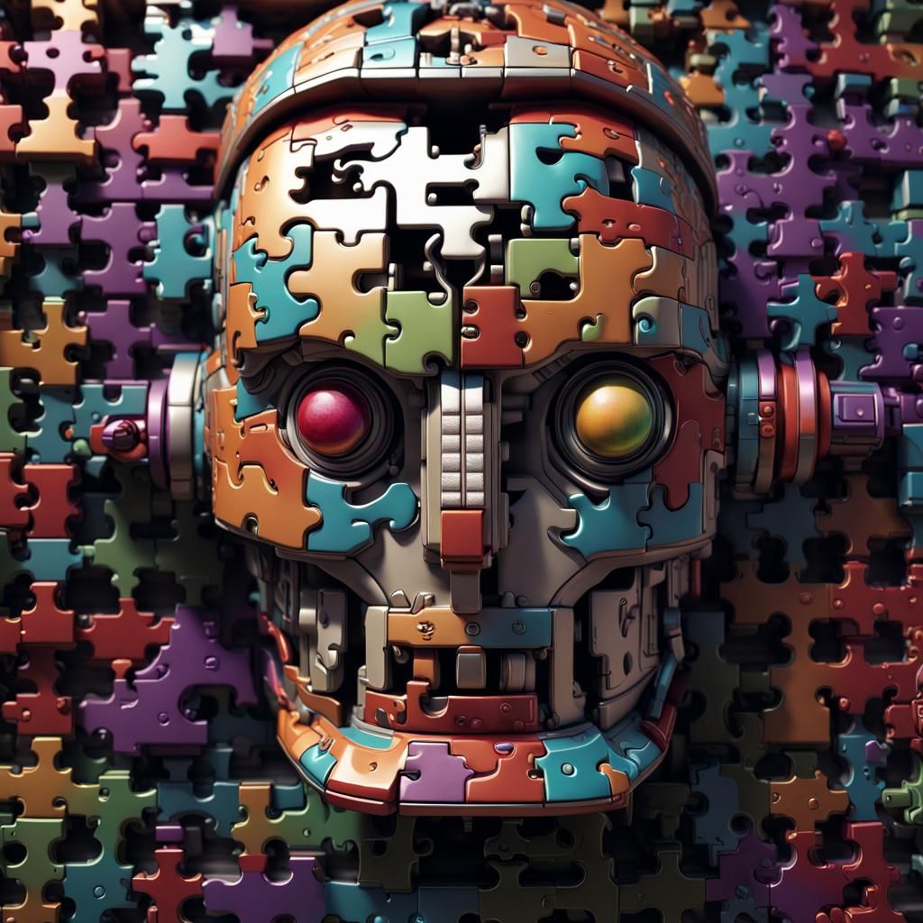Robot Brain Puzzles in Vibrant Colors, 4K