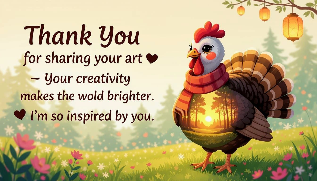 Anthropomorphic Turkey with Double Exposure Forest Scene