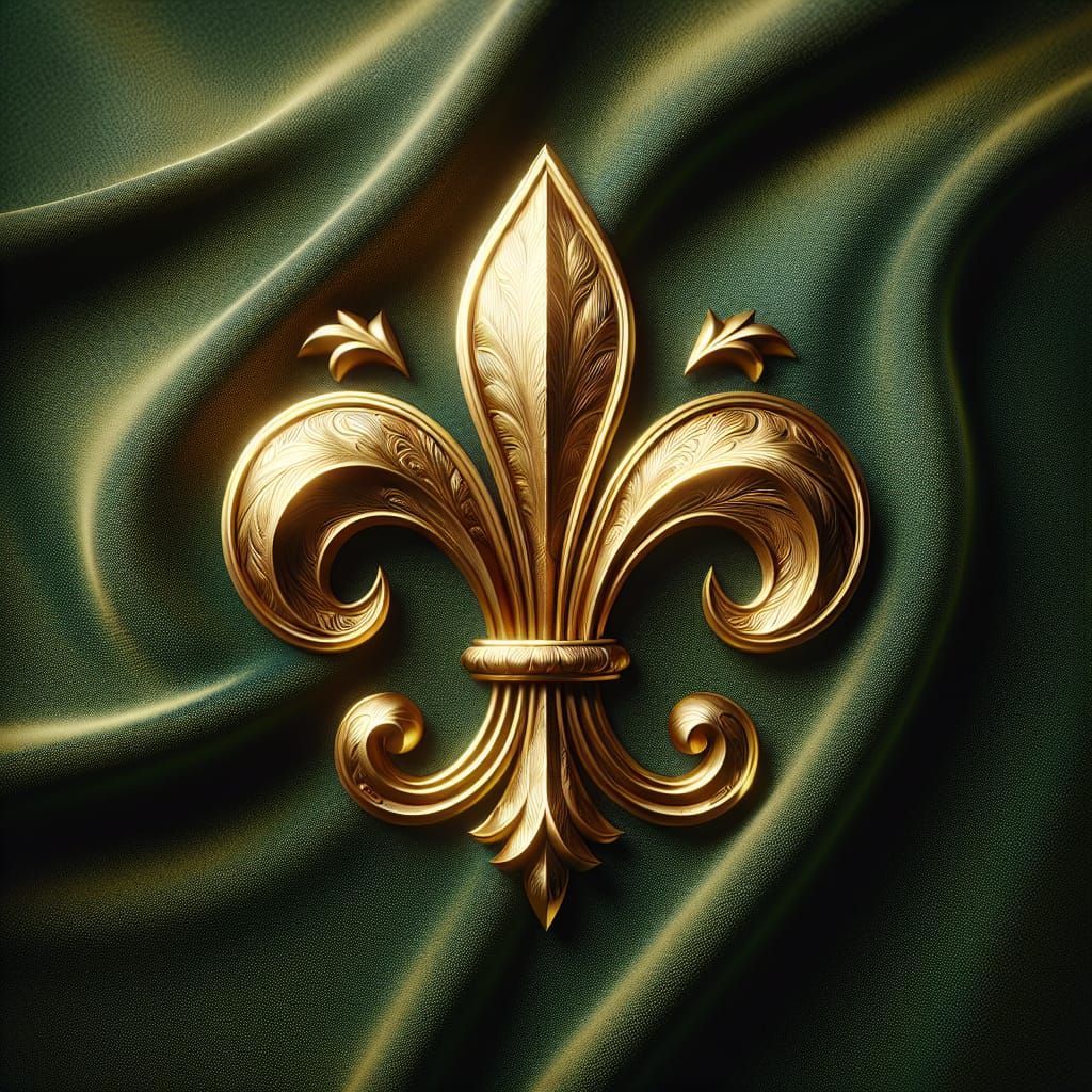 Golden Fleur-de-Lis Emblem on Velvet Background