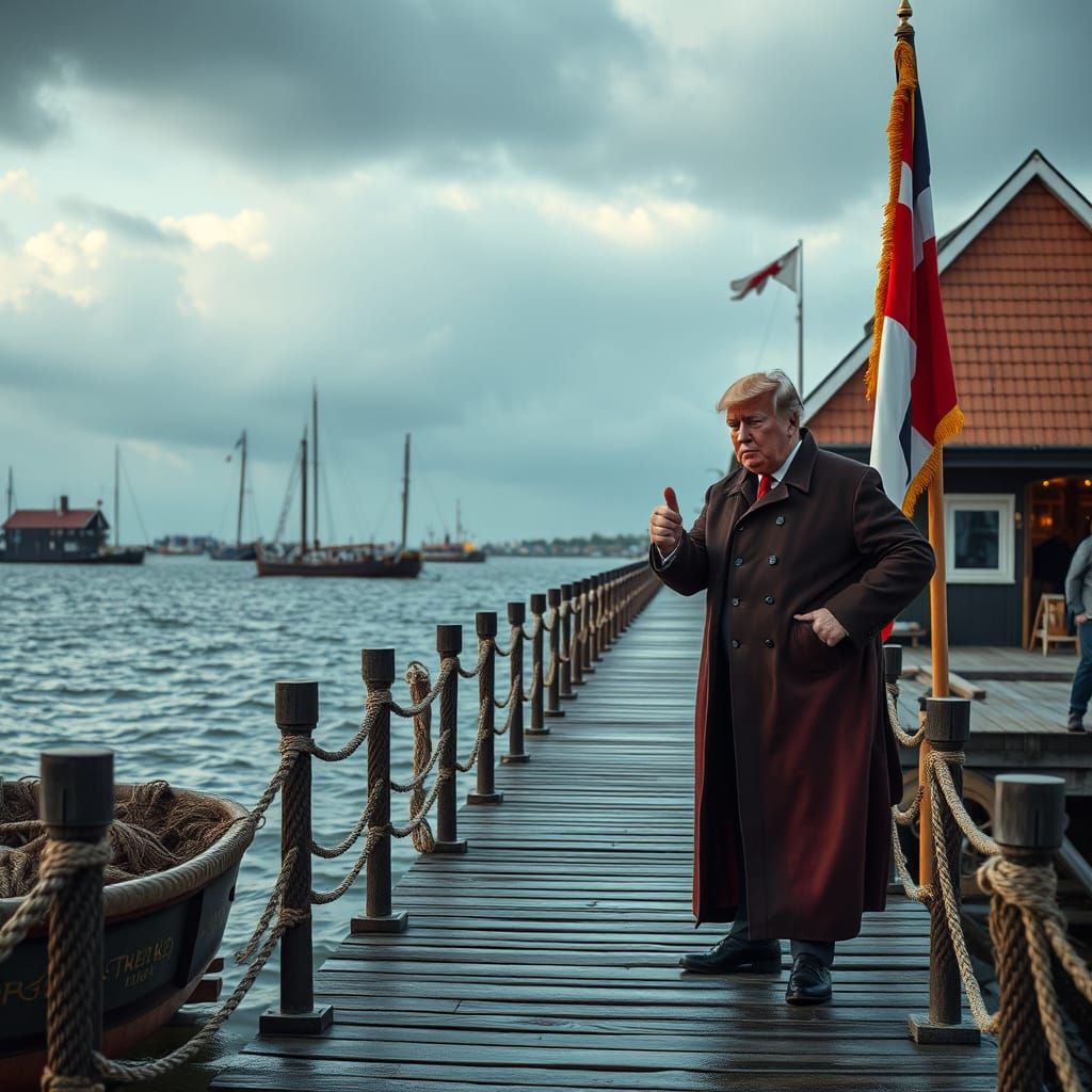 Donald Trump in Volendam Costume on Scheveningen Pier