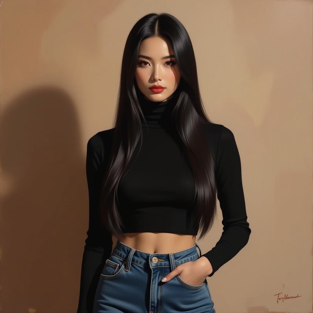 Elegant Chinese Woman Portrait in Heavy Oil Strokes