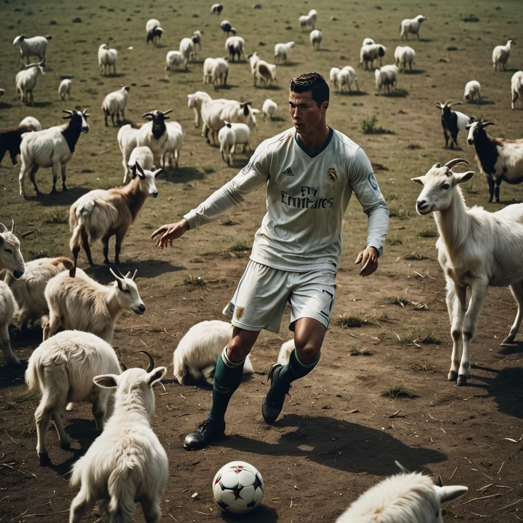 Cristiano Ronaldo with Goats: Cinematic Film Still