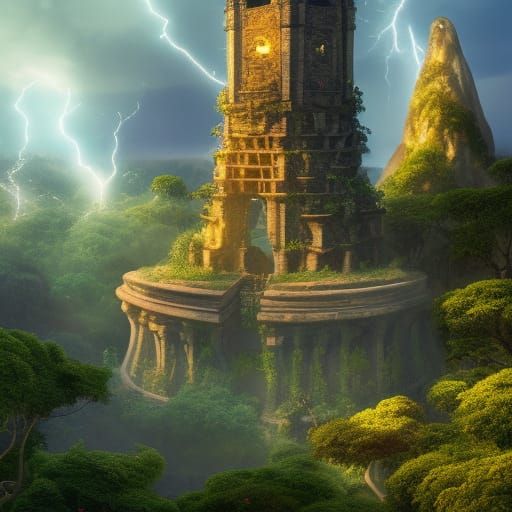 Fantasy Elven Tower in Jungle at Golden Hour