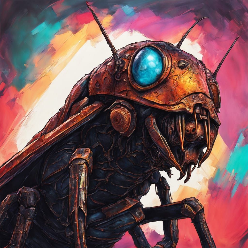 Cyberpunk-Style Sculpture of Rodan's Intelligent Cockroach T...