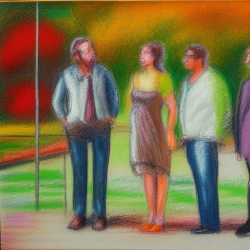 People in Park, Expressionist Impasto Oil Painting